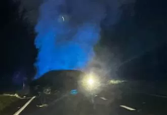 Suspects flee after car bursts into flames following police chase